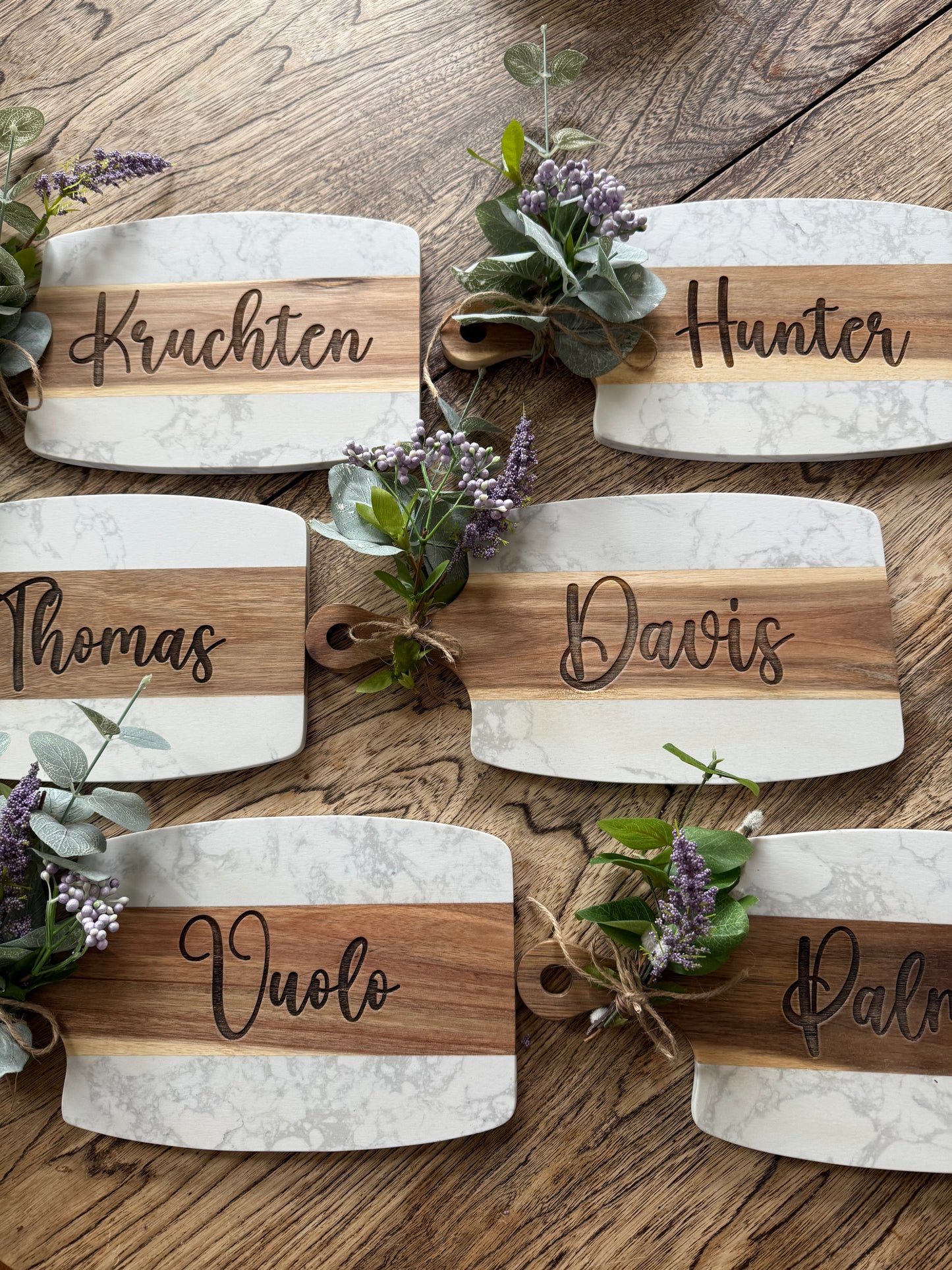 personalized marble and wood cheese board