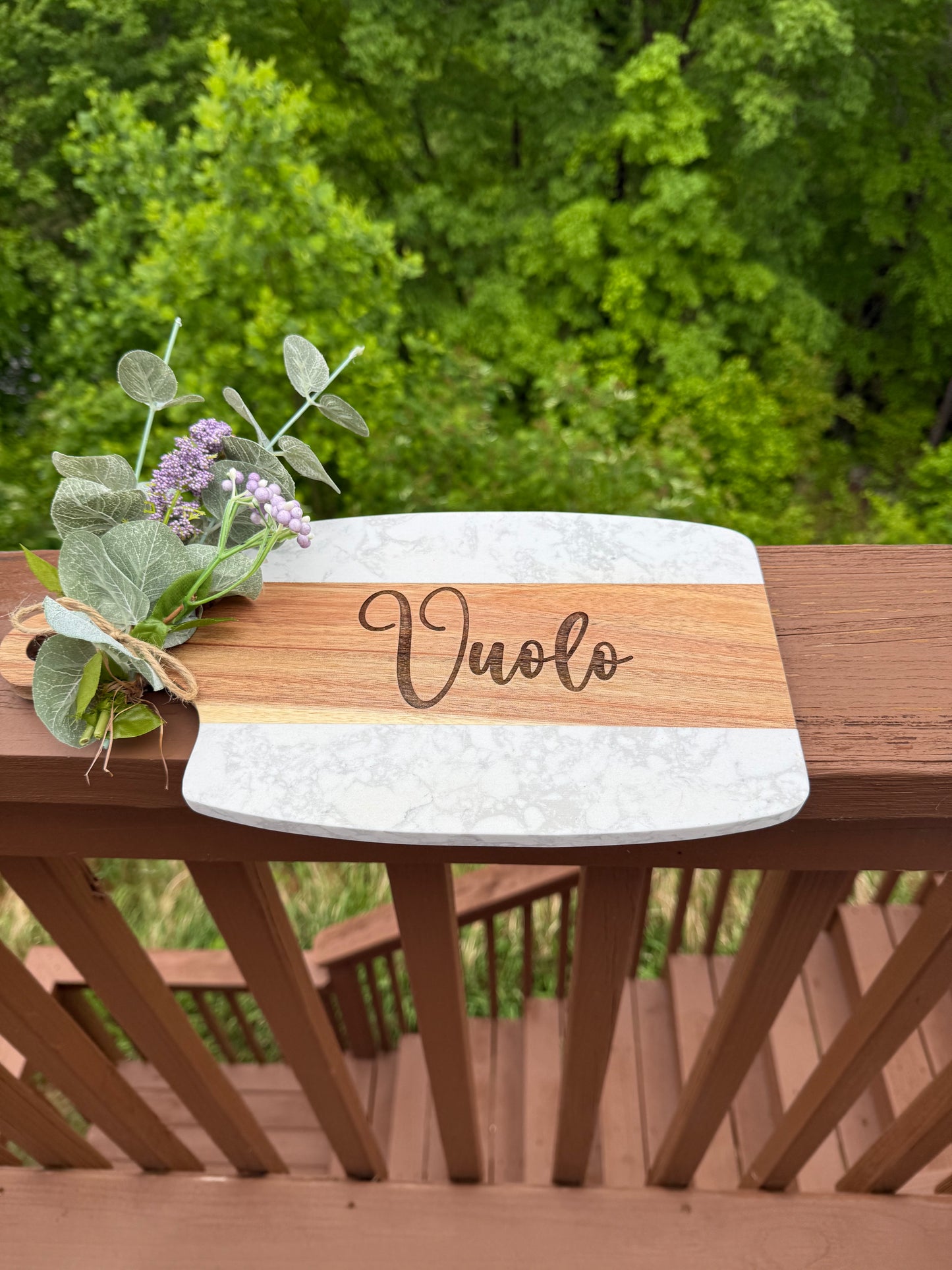 personalized marble and wood cheese board