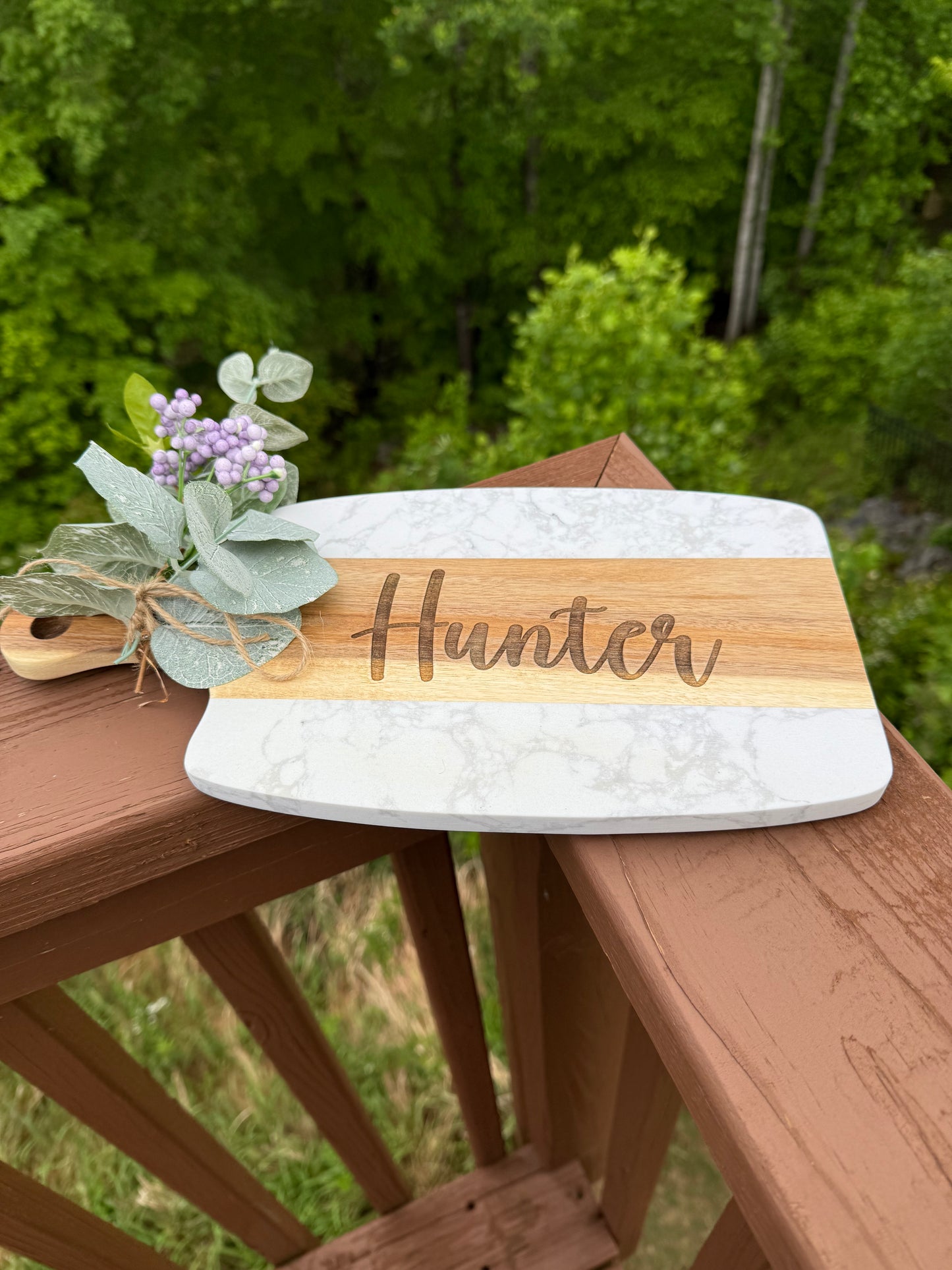 personalized marble and wood cheese board