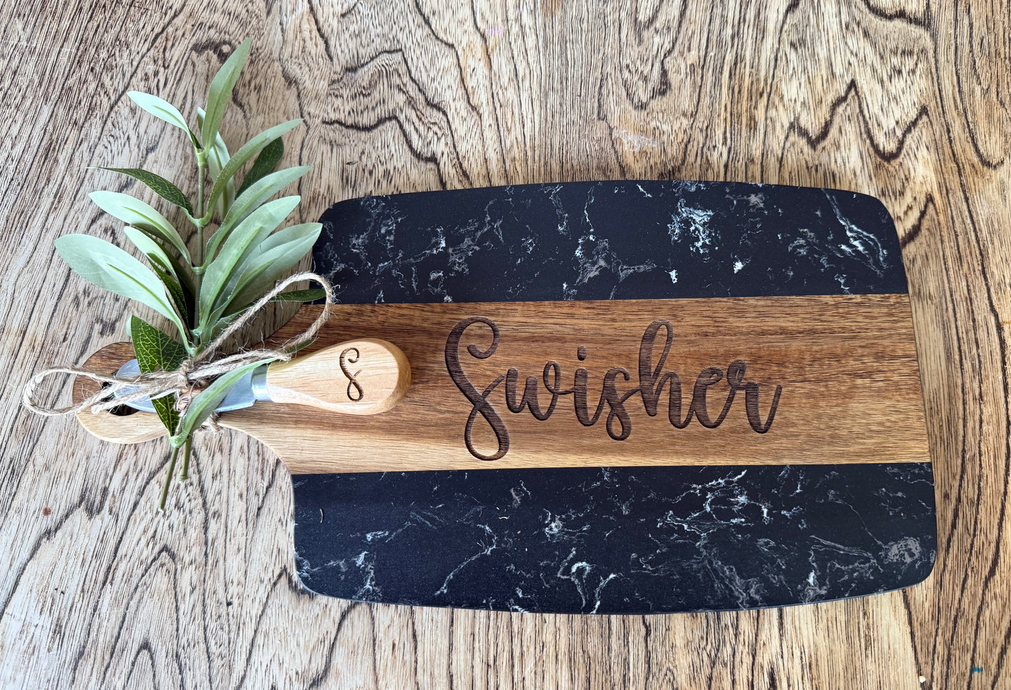 personalized marble and wood cheese board