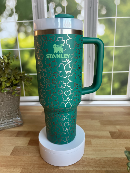 shamrockin' 40 Oz laser engraved tumbler - we can even engrave your name into the design