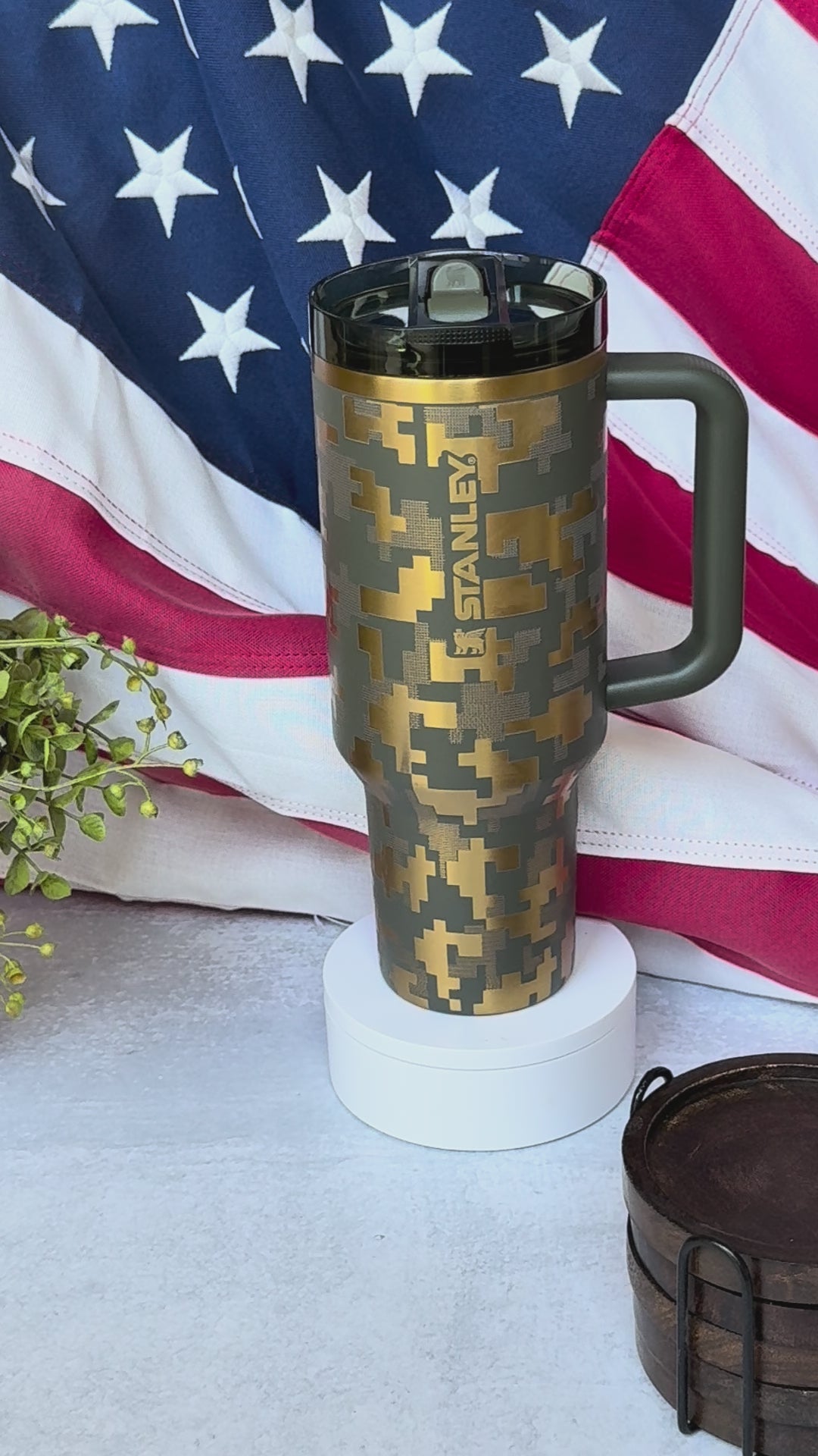 custom stanley tumblers digital camo