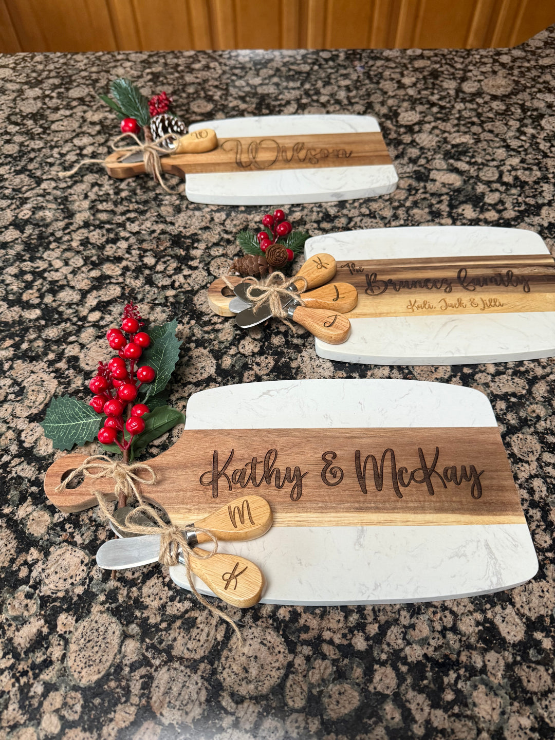 personalized marble and wood cheese board