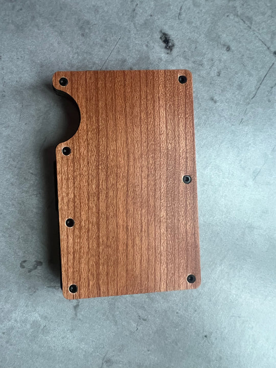 personalized engraved mens wooden minimalist style wallet with money clip (walnut or cherry Wood)