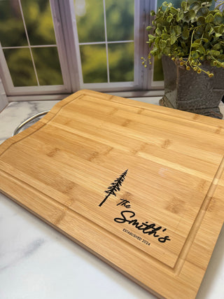 Personalized Laser Engraved Bamboo Cutting boards with Metal Handle - 11.8"x 15.3" x .75"