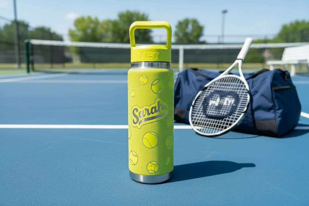 personalized yeti rambler 26 oz water bottle - tennis theme