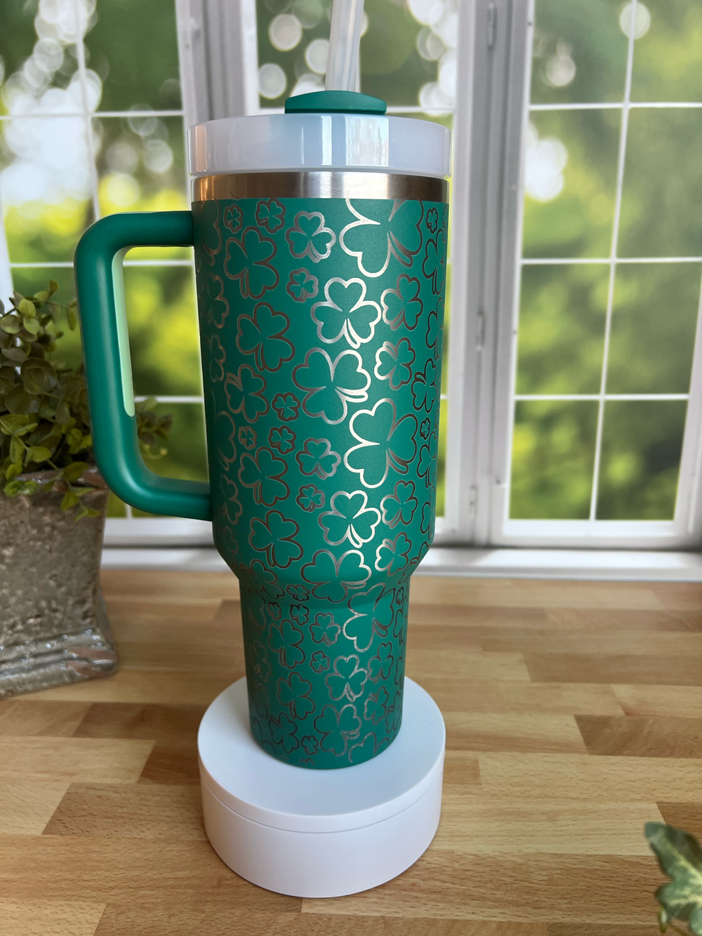 shamrockin' 40 Oz laser engraved tumbler - we can even engrave your name into the design