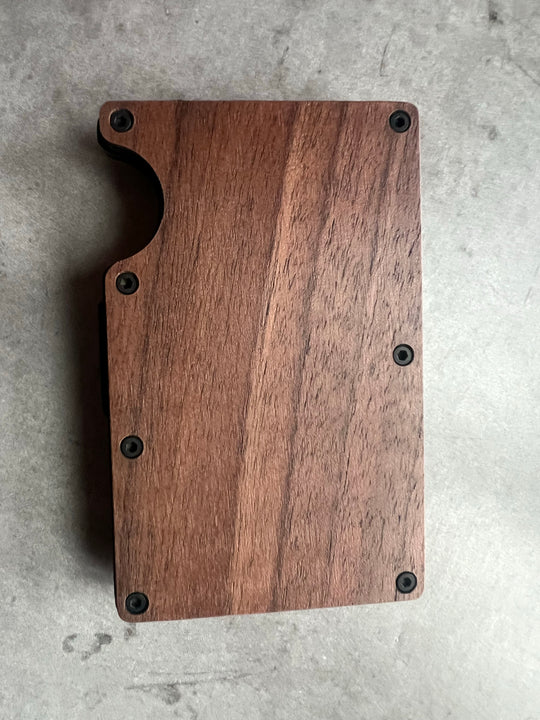 personalized engraved mens wooden minimalist style wallet with money clip (walnut or cherry Wood)