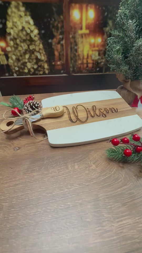 personalized marble and wood cheese board